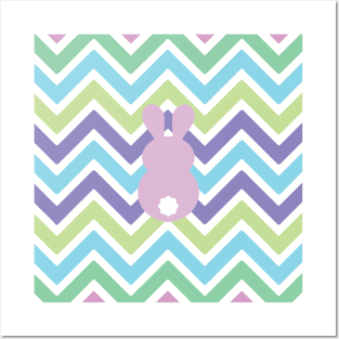 Lilac Easter Bunny with Pastel Chevrons Posters and Art